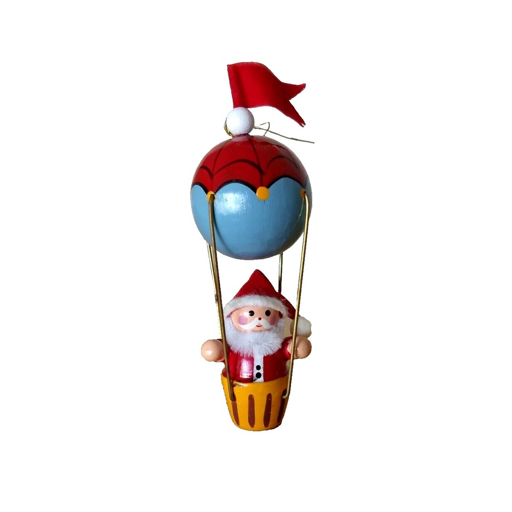 AVON GALLERY ORIGINALS Santa on a‎ Balloon Hand Painted Wood Christmas Ornament